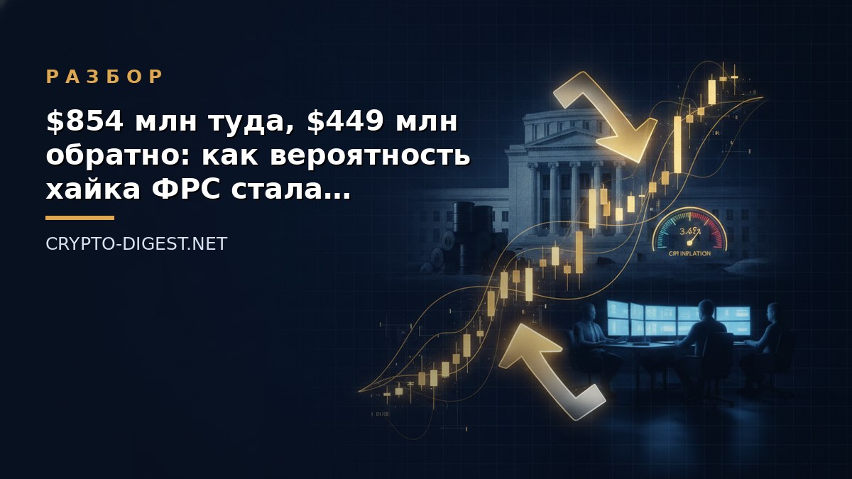 Разбор: $854 млн туда, $449 млн обратно: как вероятность хайка ФРС стала главным движком Bitcoin ETF