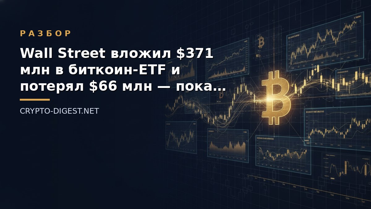 Разбор: Wall Street вложил $371 млн в биткоин-ETF и потерял $66 млн — пока Вашингтон не развернул рынок