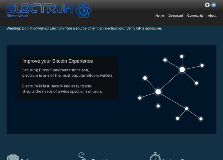 Официальный сайт electrum.org — раздел загрузок Electrum 4.7.2