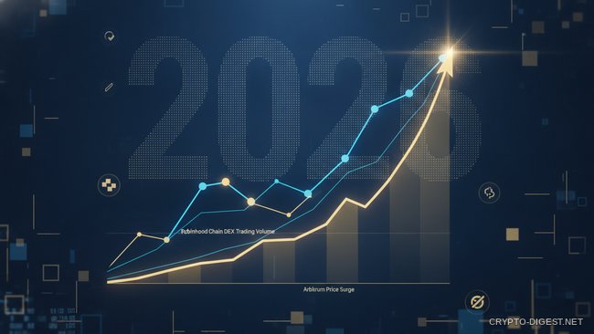 графики роста объёма торгов DEX Robinhood Chain и цены токена Arbitrum