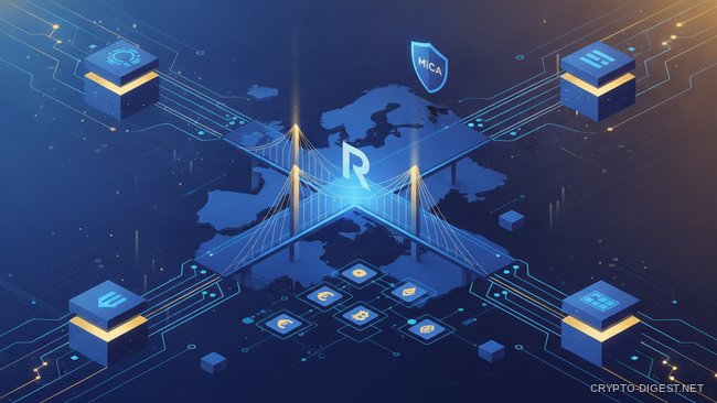 Евро-стейблкоин EURR от Revolut и Bridge на фоне карты Европы и значка MiCA
