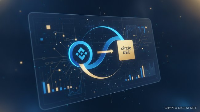логотипы Binance и Circle и график доли стейблкоина USDC в обороте