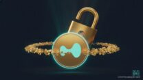 Размытые синие и золотые панели с нечёткими графиками, абстрактный фон Hyperliquid HYPE