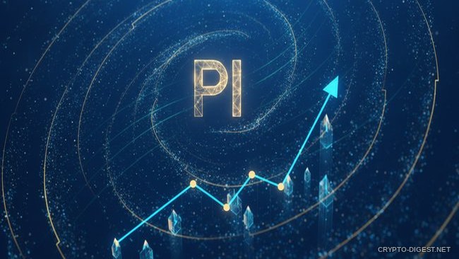 Золотая надпись PI над восходящим графиком на тёмно-синем фоне