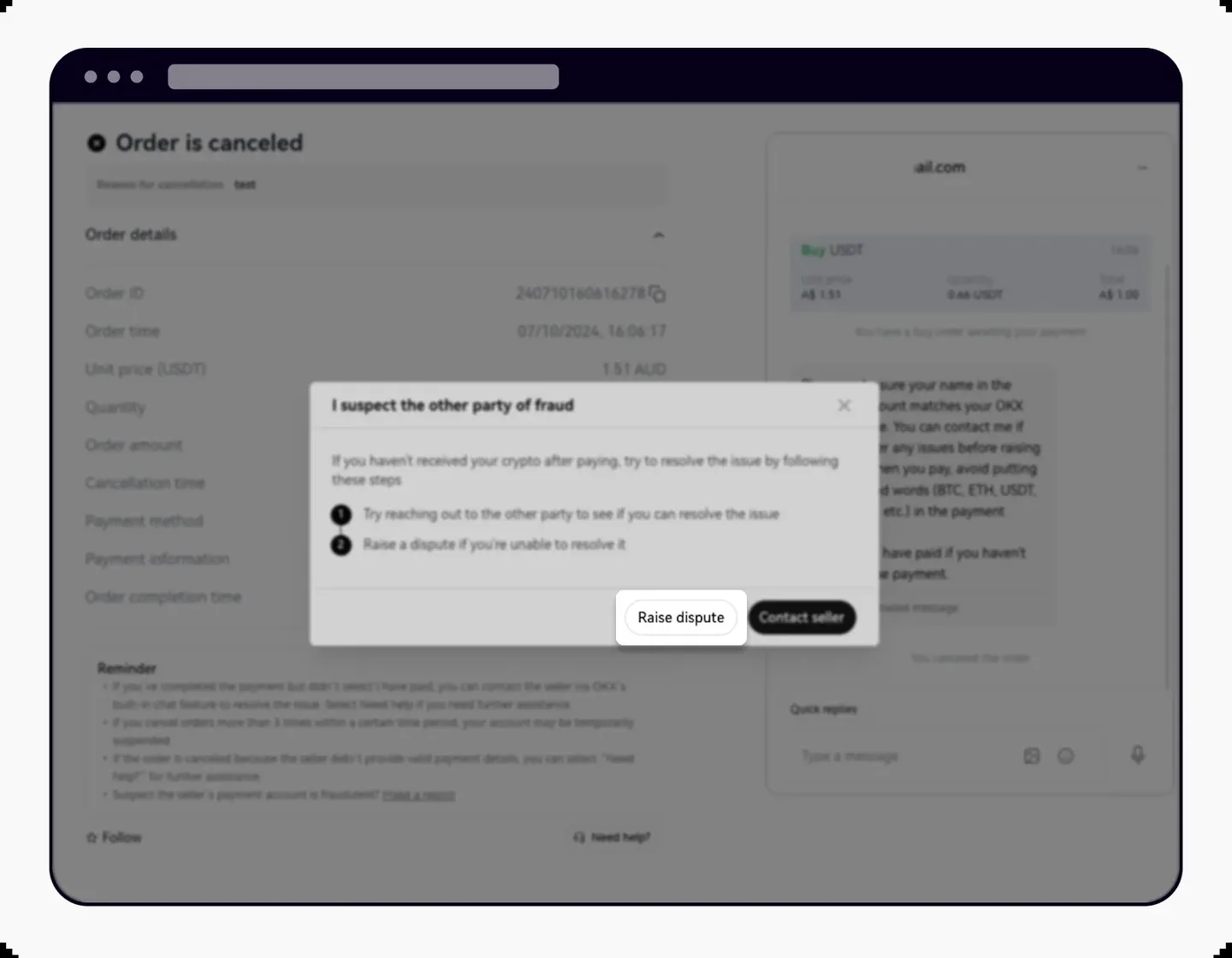 Открытие спора по ордеру P2P на OKX — на компьютере