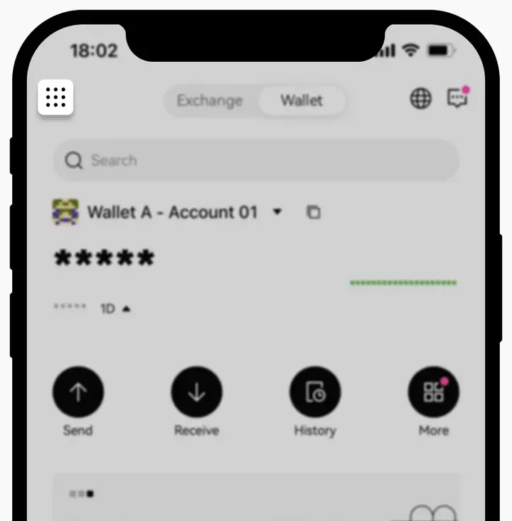 Главный экран OKX Wallet: отправить и получить