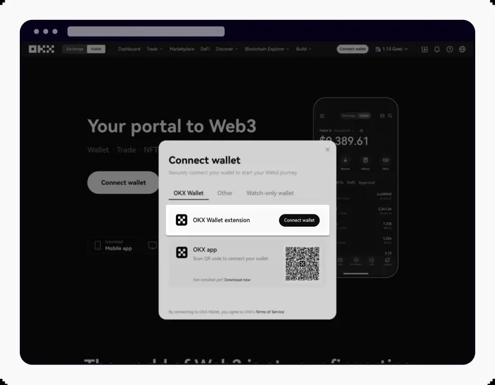 Подключение расширения OKX Wallet к сайту